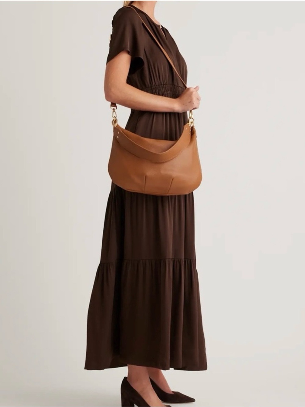 QUINCE Italian Leather Convertible Crescent Shoulder Bag